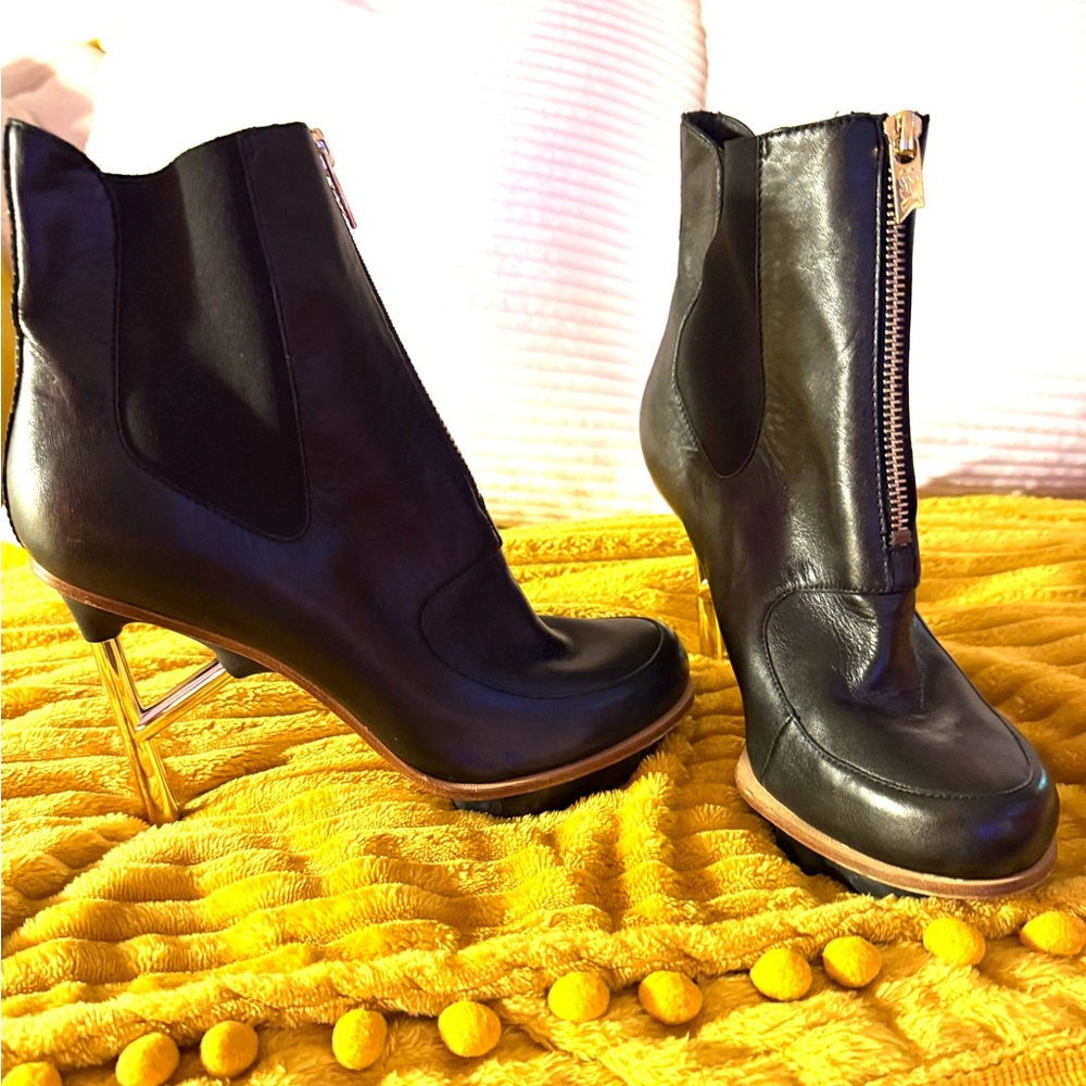 Y-3 Yohji Yamamoto Adidas Black Gold Leather
Platform Booties